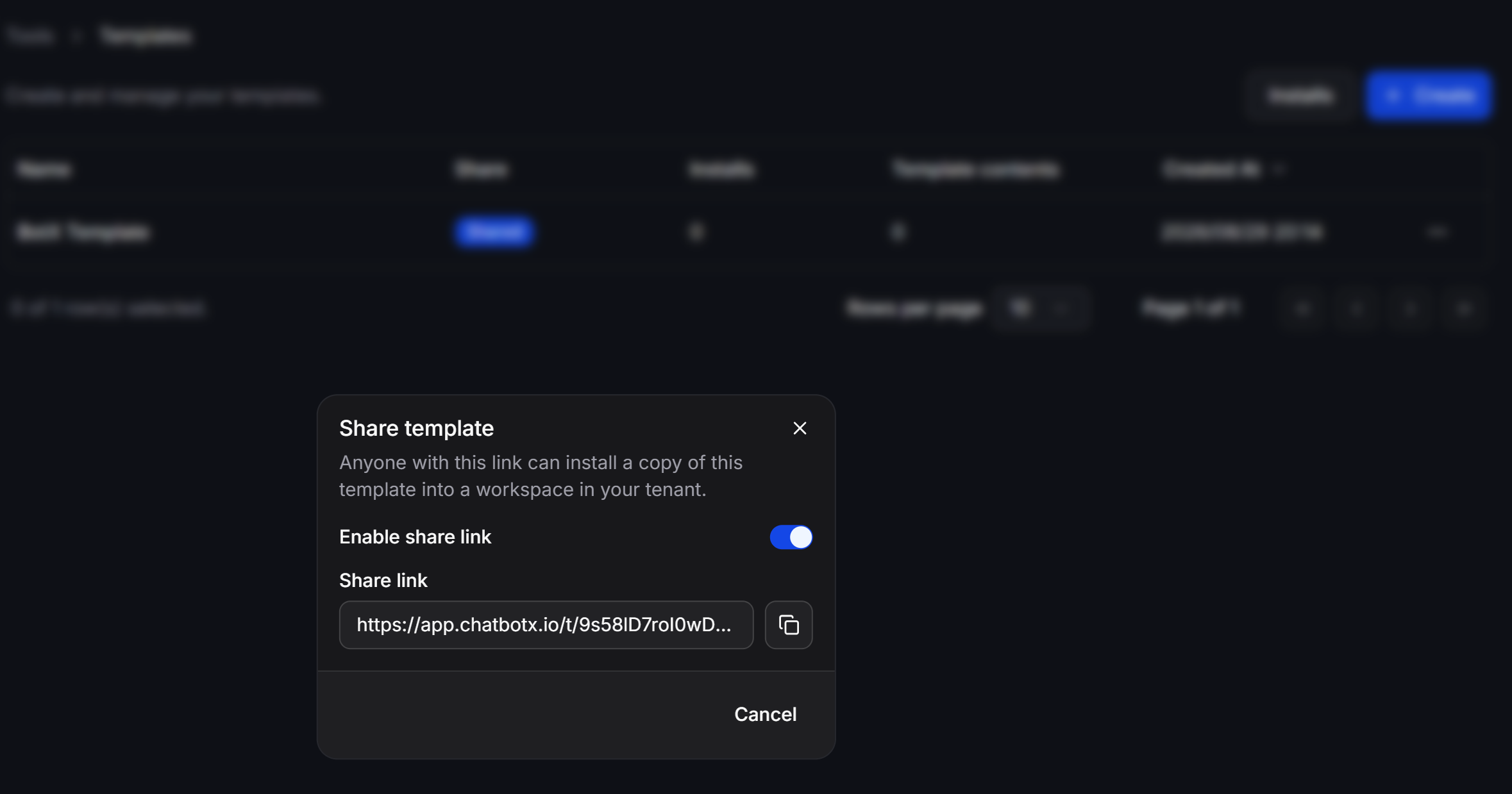 Template Share Link Modal