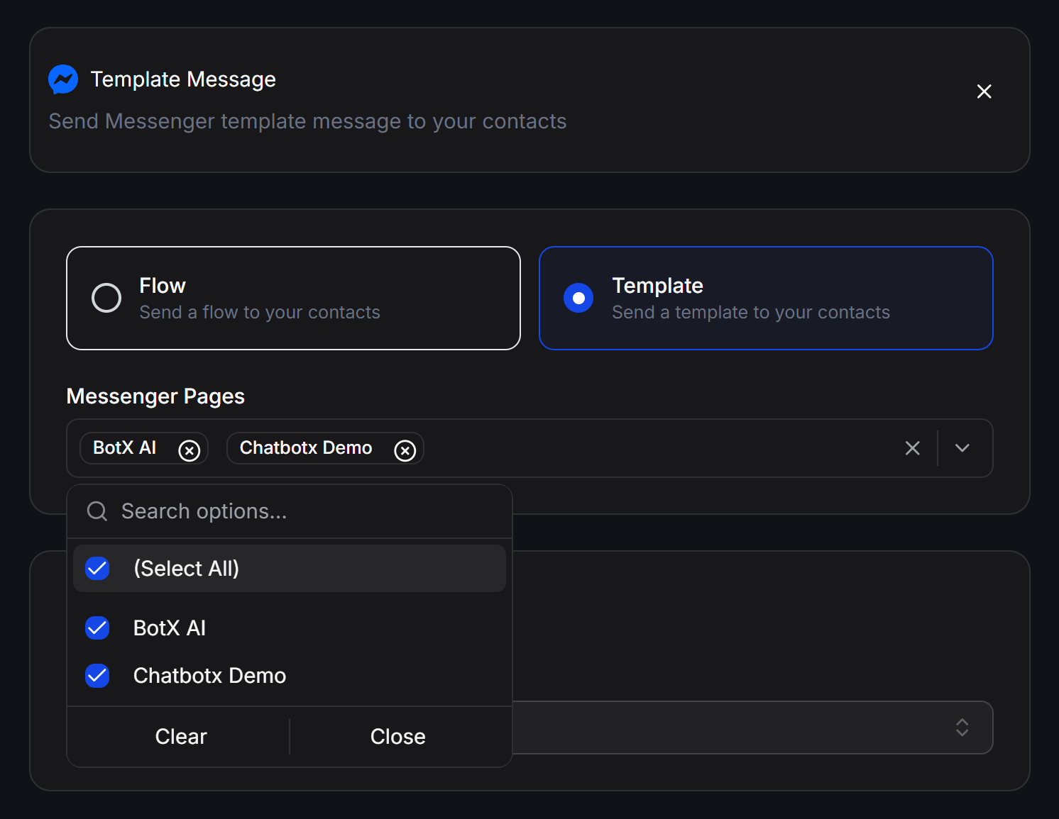 Broadcast Template Message Select Multiple Pages