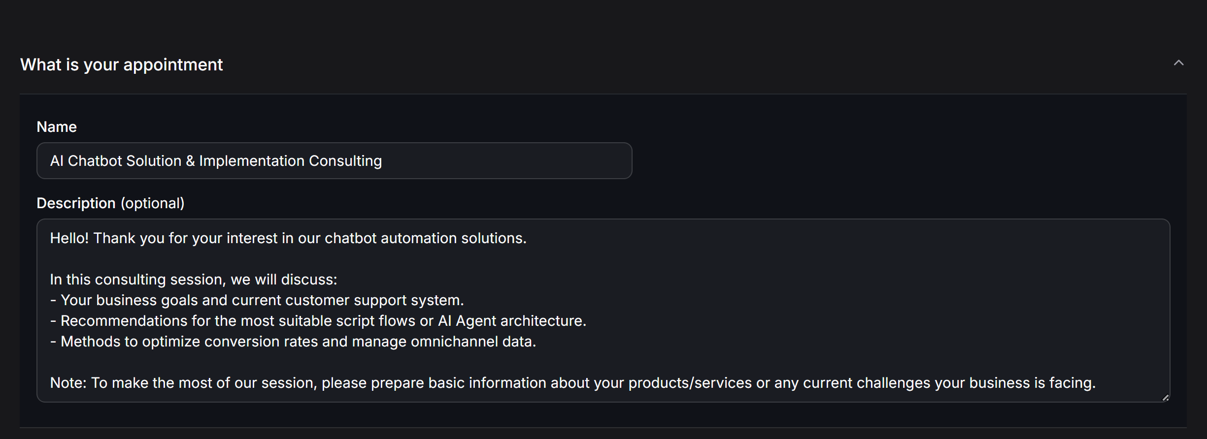 Configure the appointment name and description