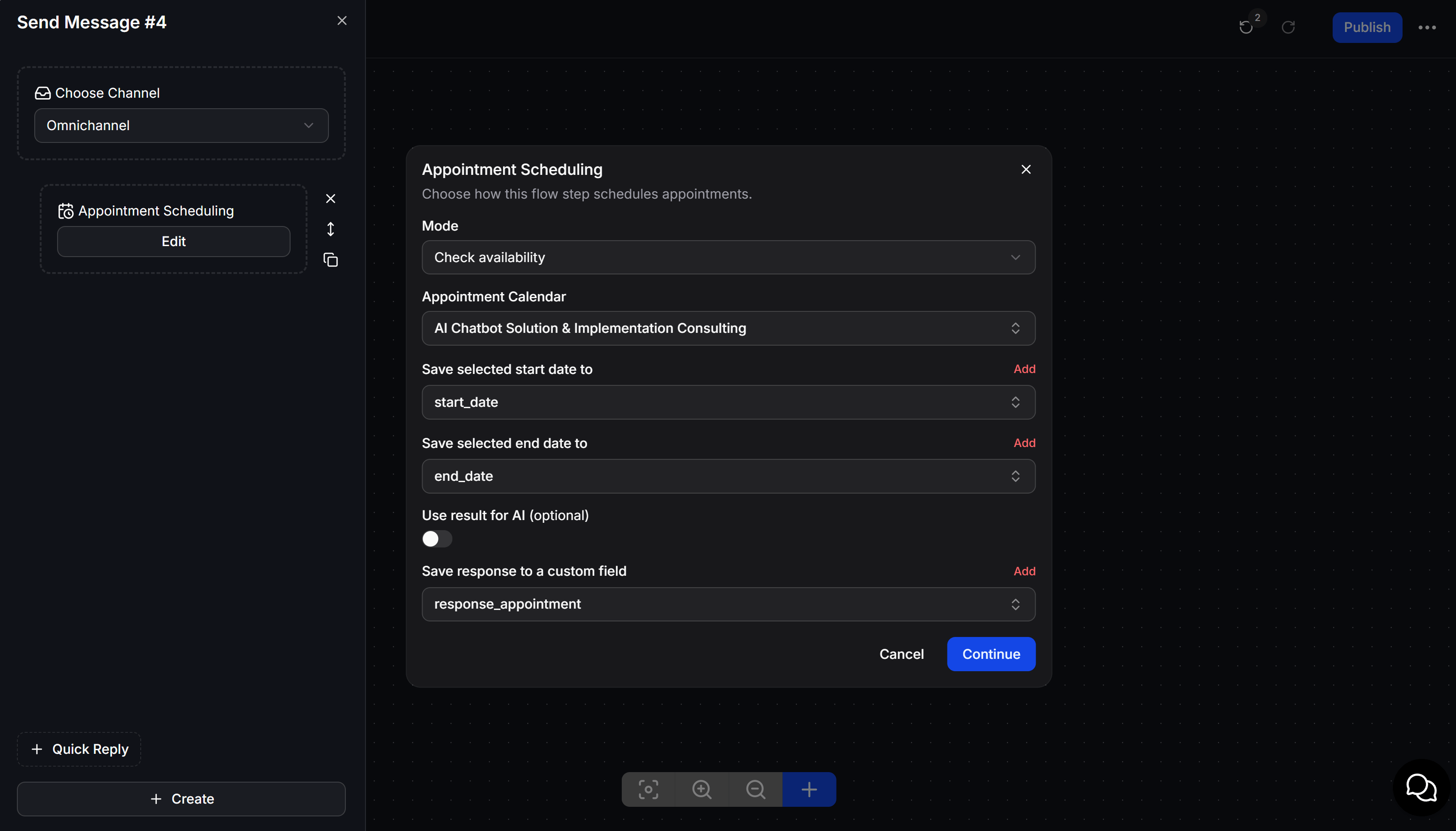 Configure Check availability mode and custom fields
