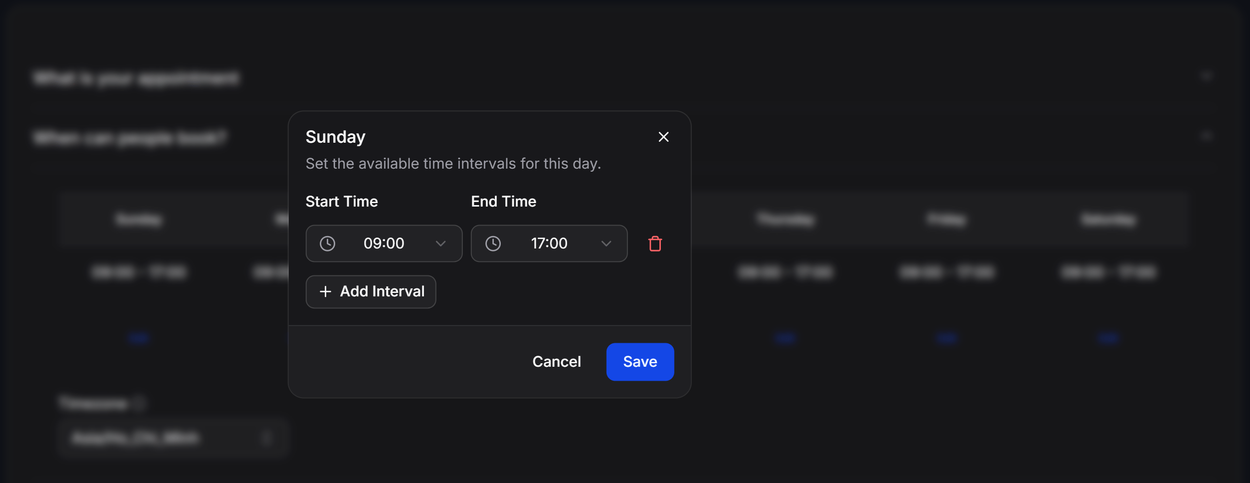 Add daily appointment time intervals