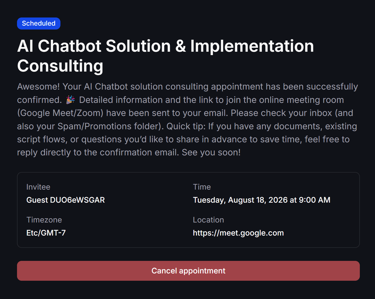 View appointment details for a contact