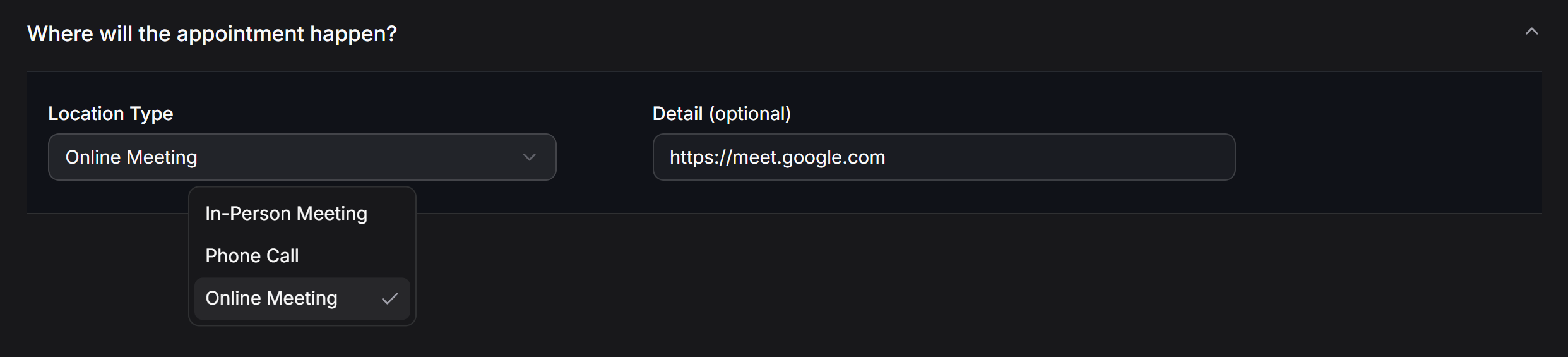 Configure the appointment location