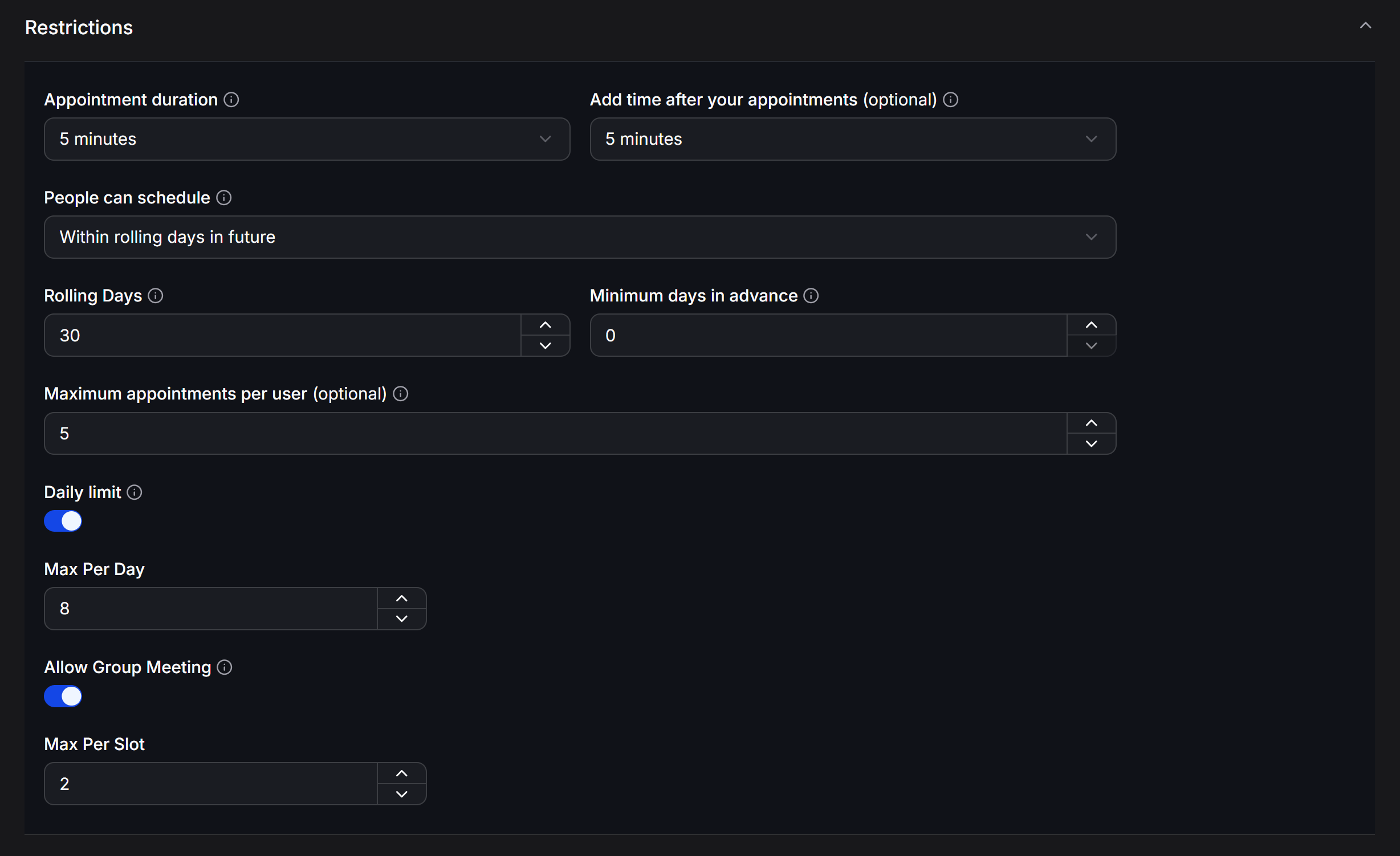 Configure appointment booking restrictions