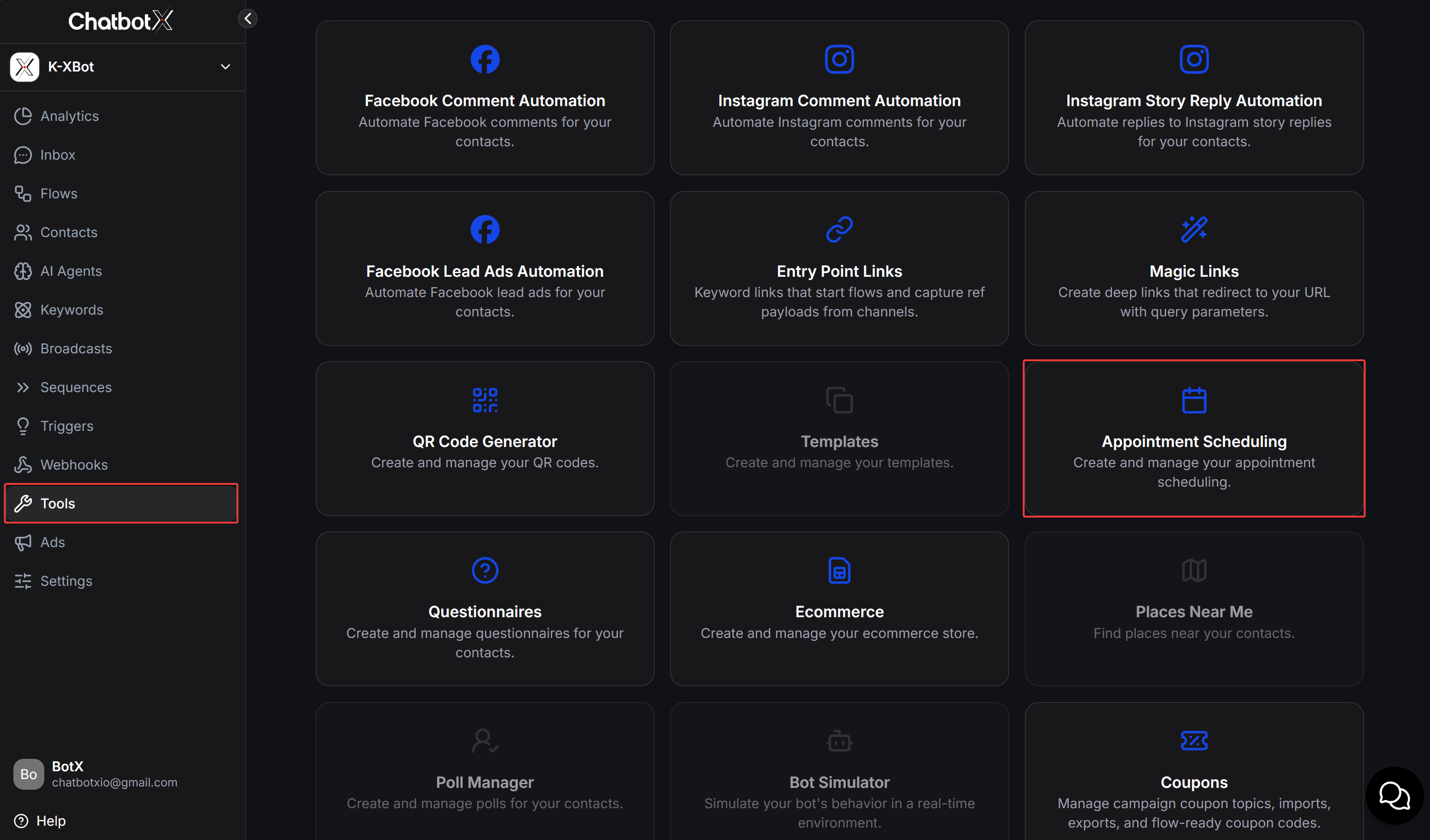 Open Appointment Scheduling from the Tools page