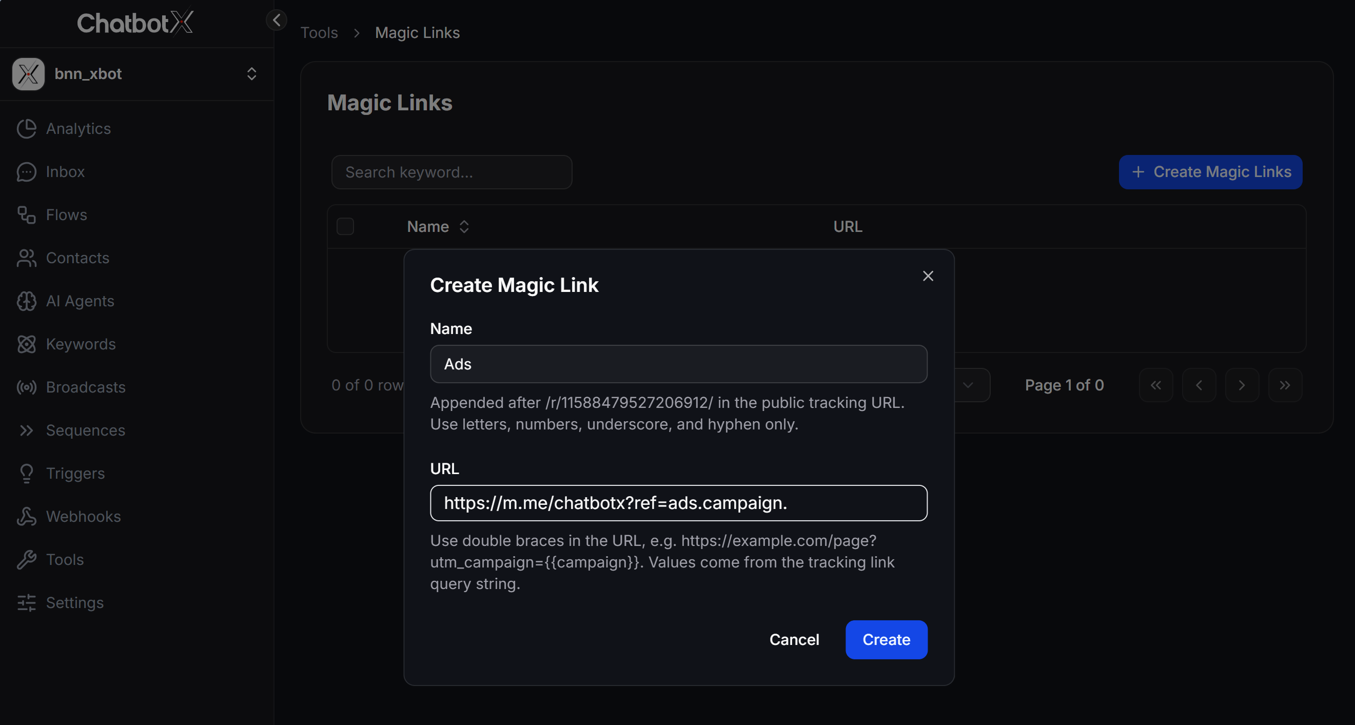 Create Magic Link Modal