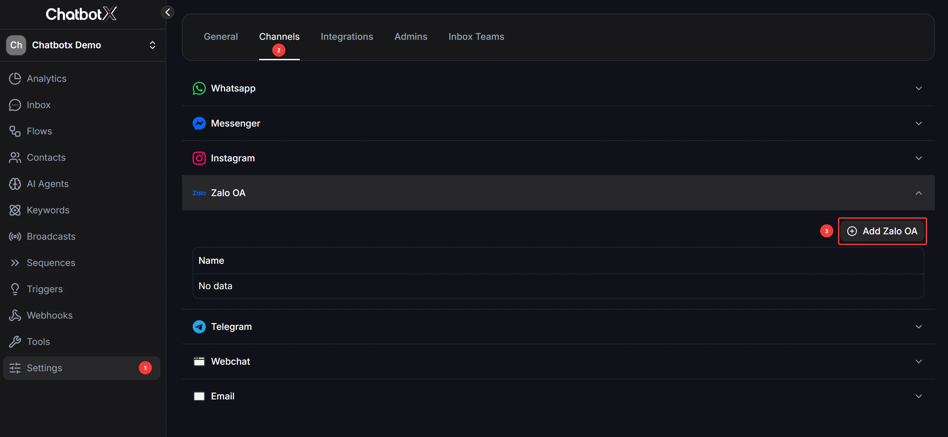chatbotx_zalo_integration_select_oa_account