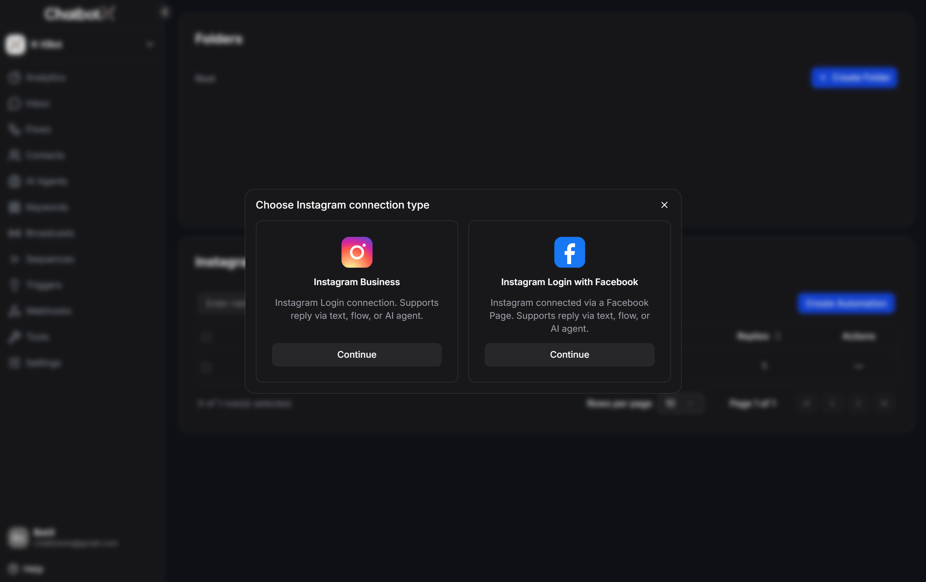 Choose Instagram connection type for Story Reply