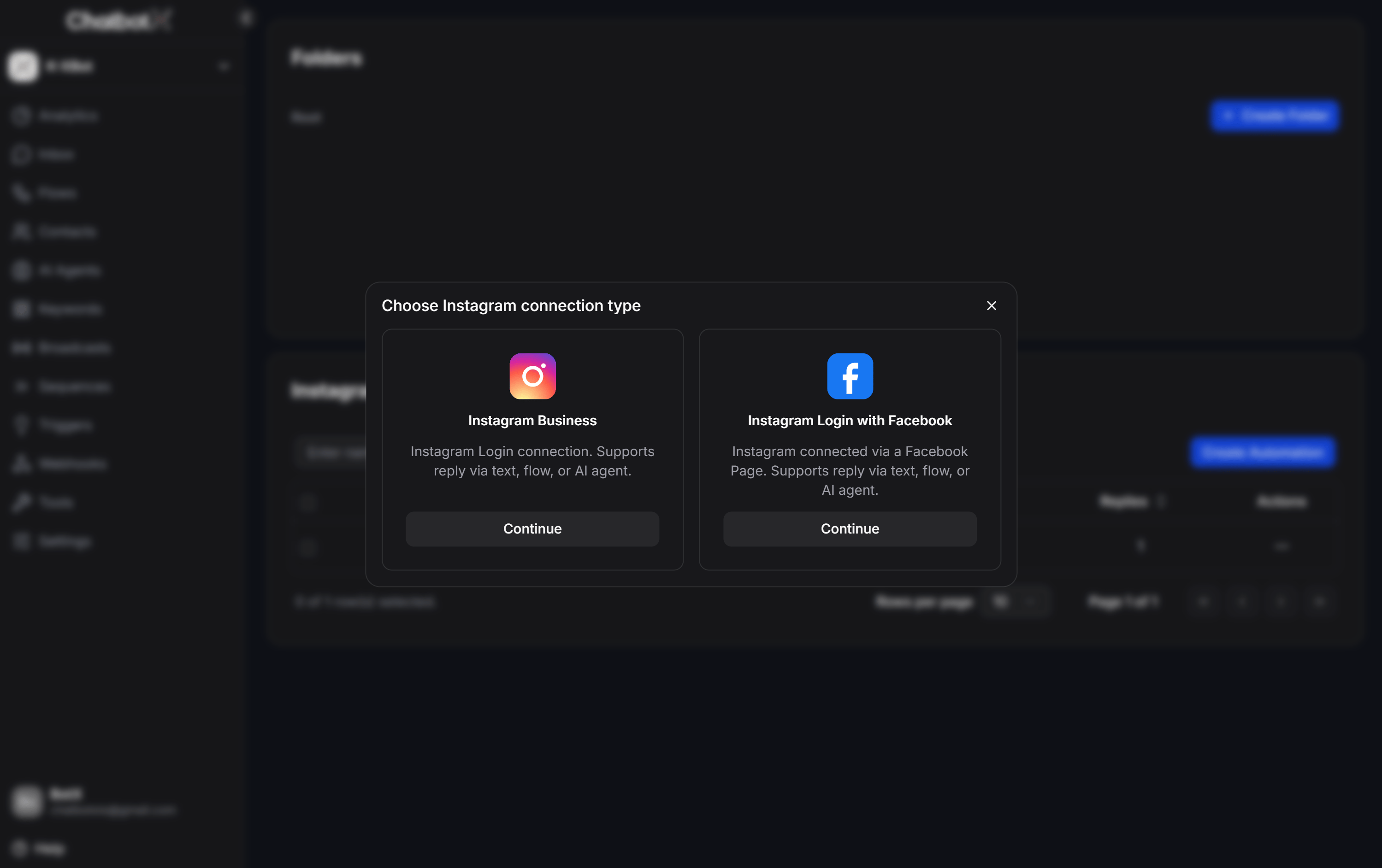Choose Instagram connection type for Story Reply