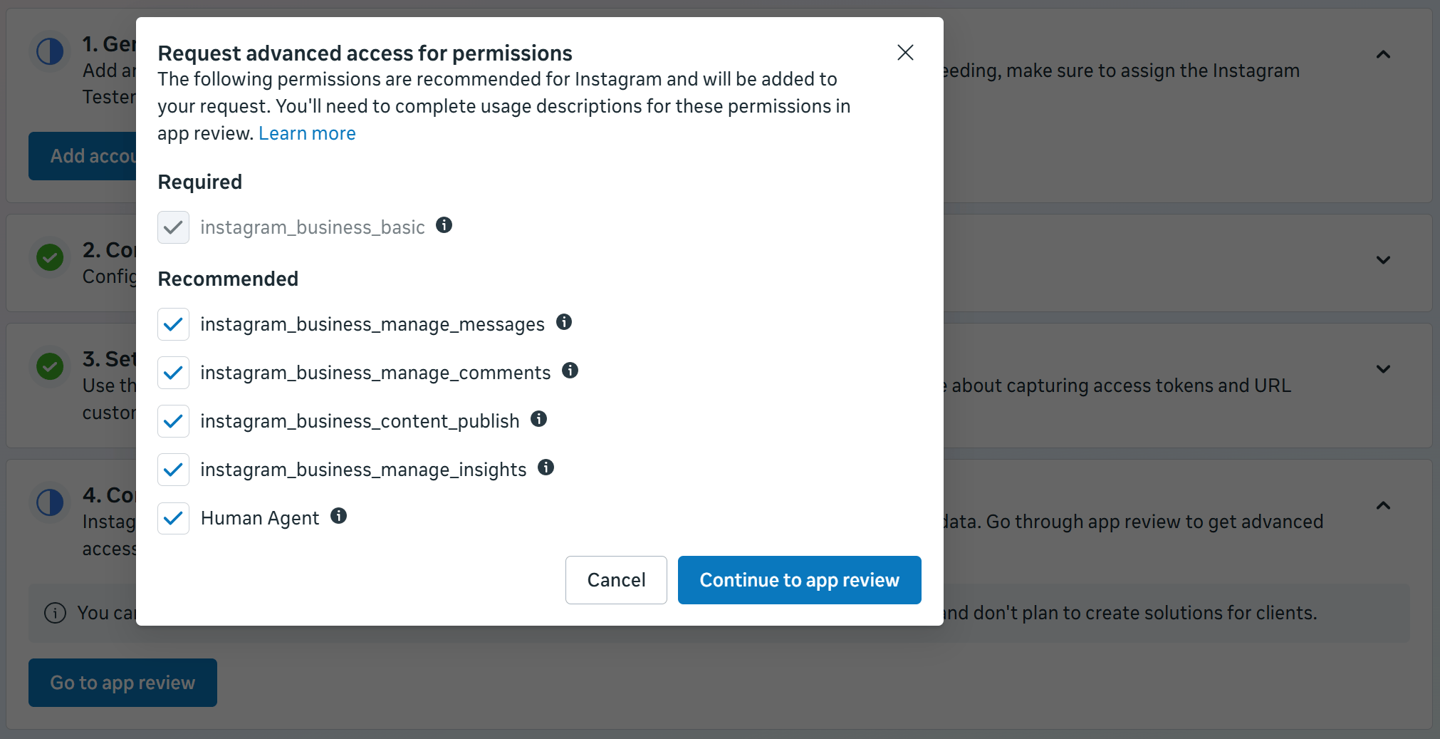 Instagram Request Permissions
