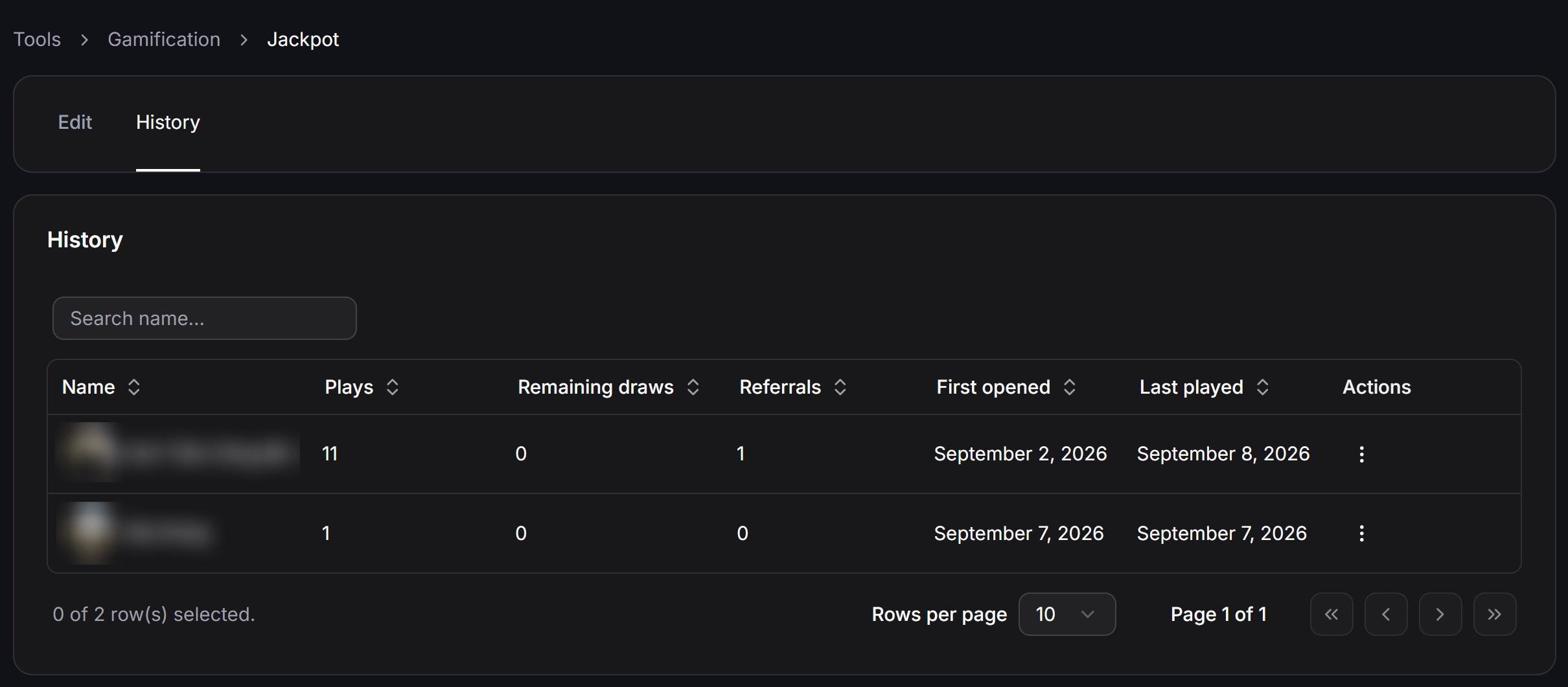 Gamification History Tracking Table