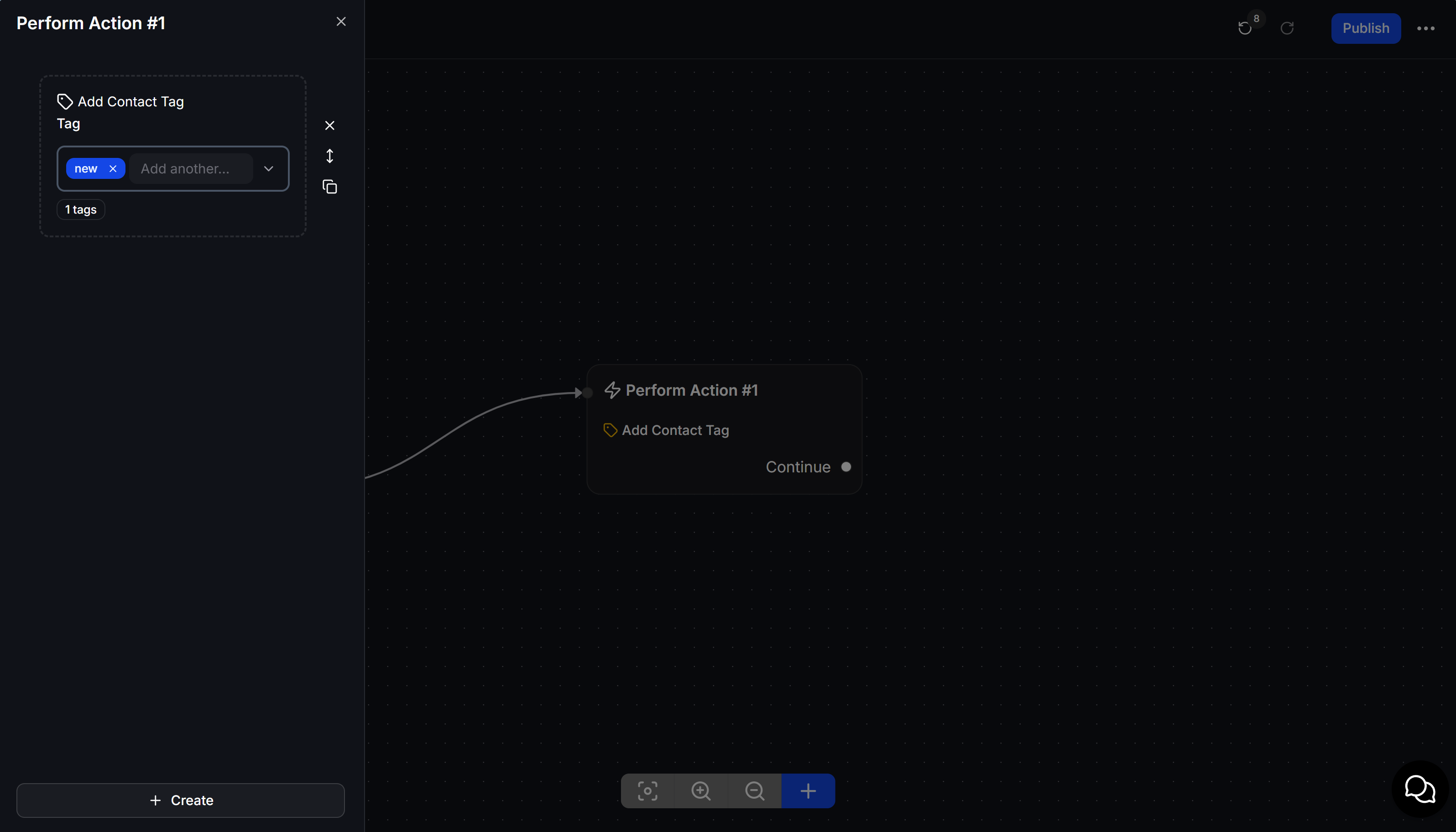 Add a matching Tag Applied action in ChatbotX Flow Builder