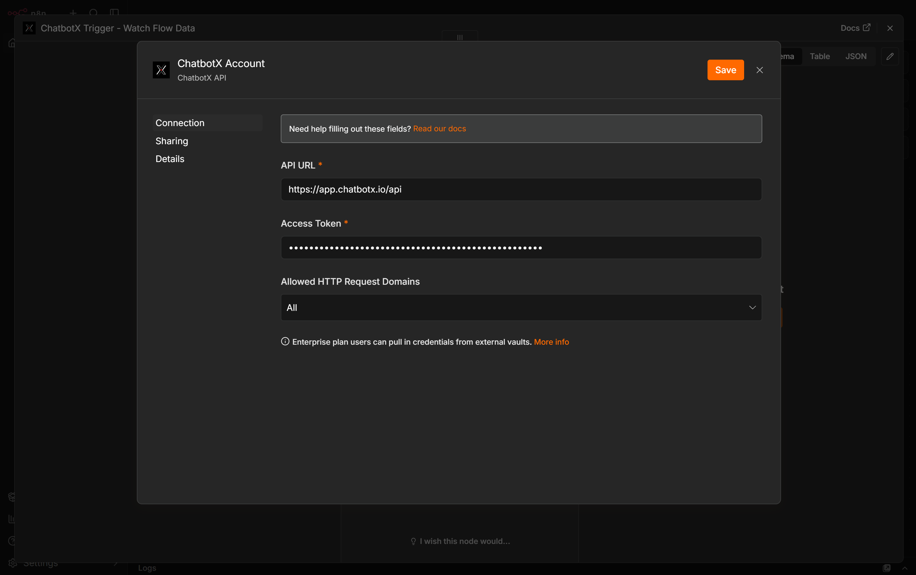 Configure the ChatbotX API credential in n8n