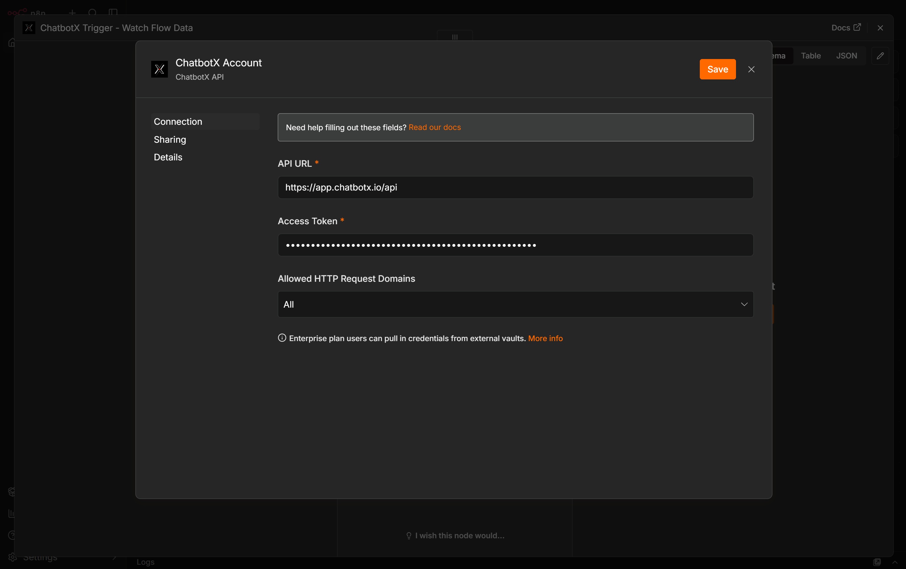 Configure the ChatbotX API credential in n8n