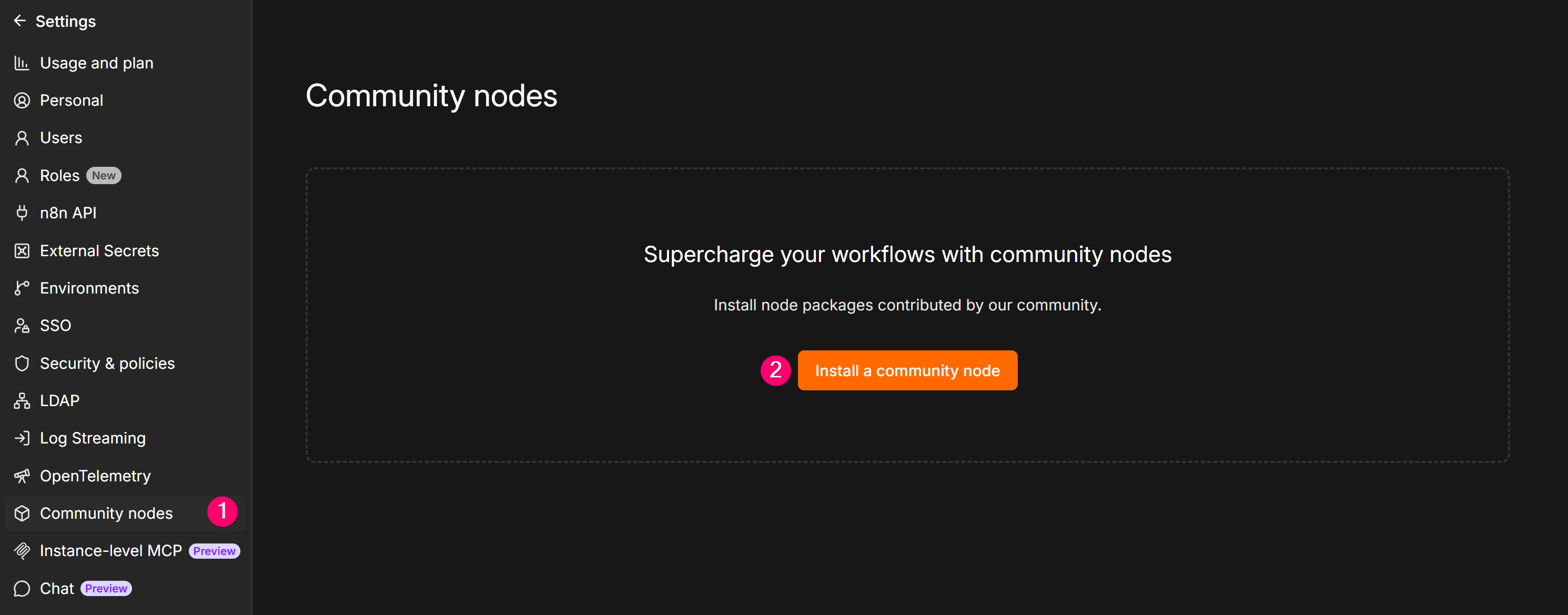 Open Community Nodes settings in n8n
