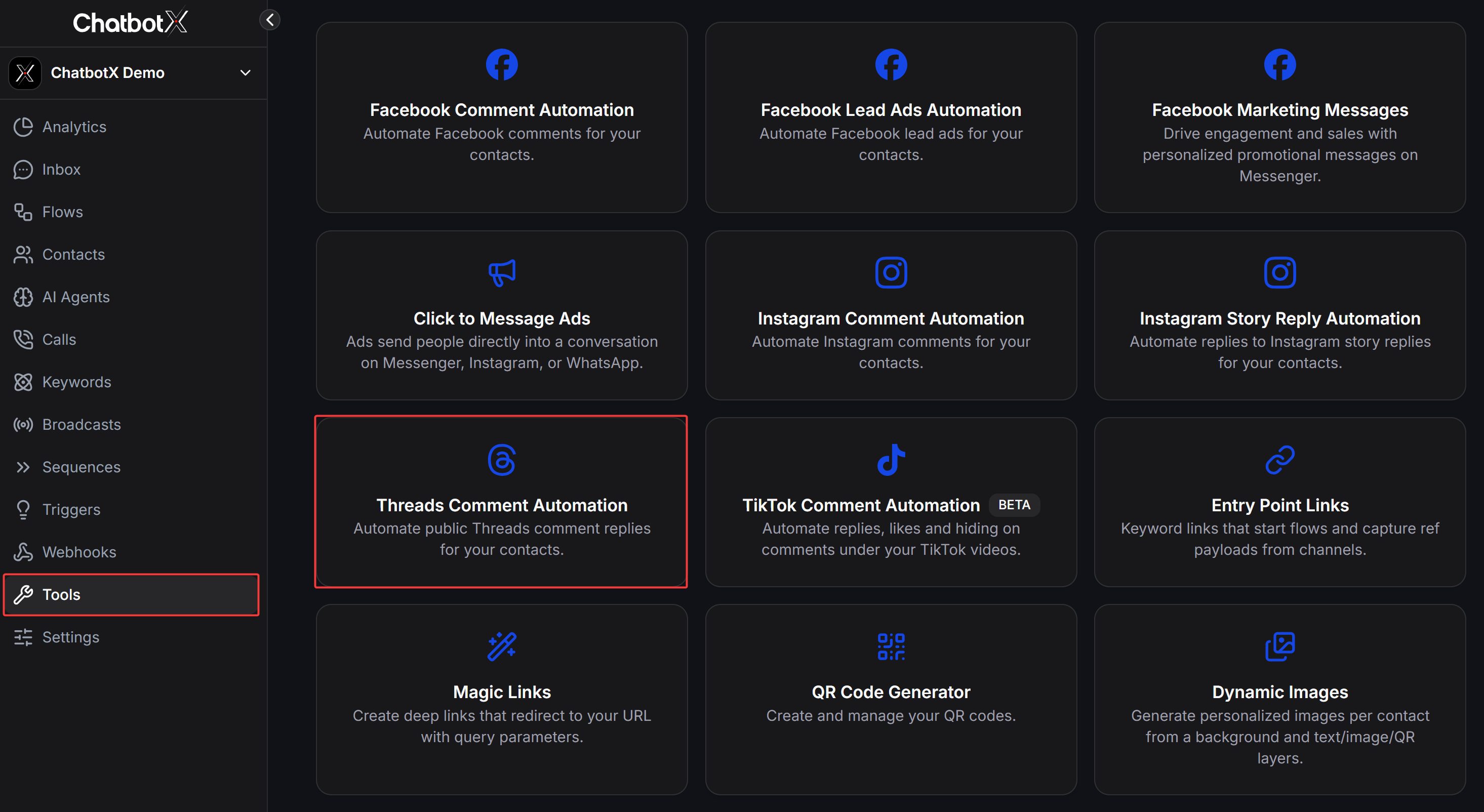Chatbotx Tools Menu Threads Comment