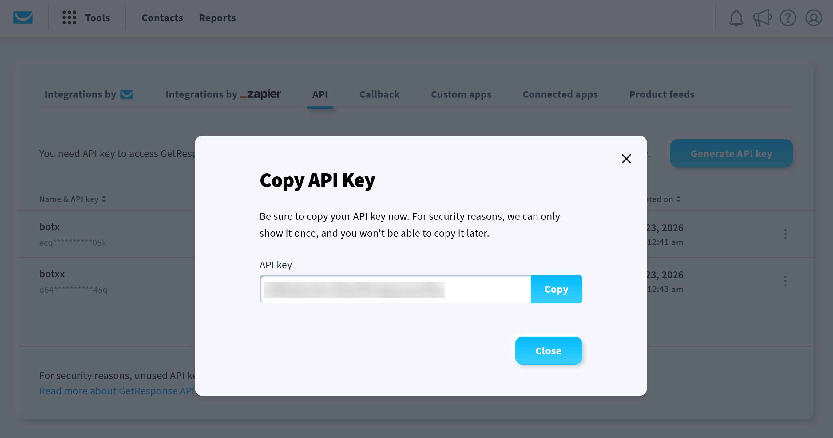GetResponse API Key Settings