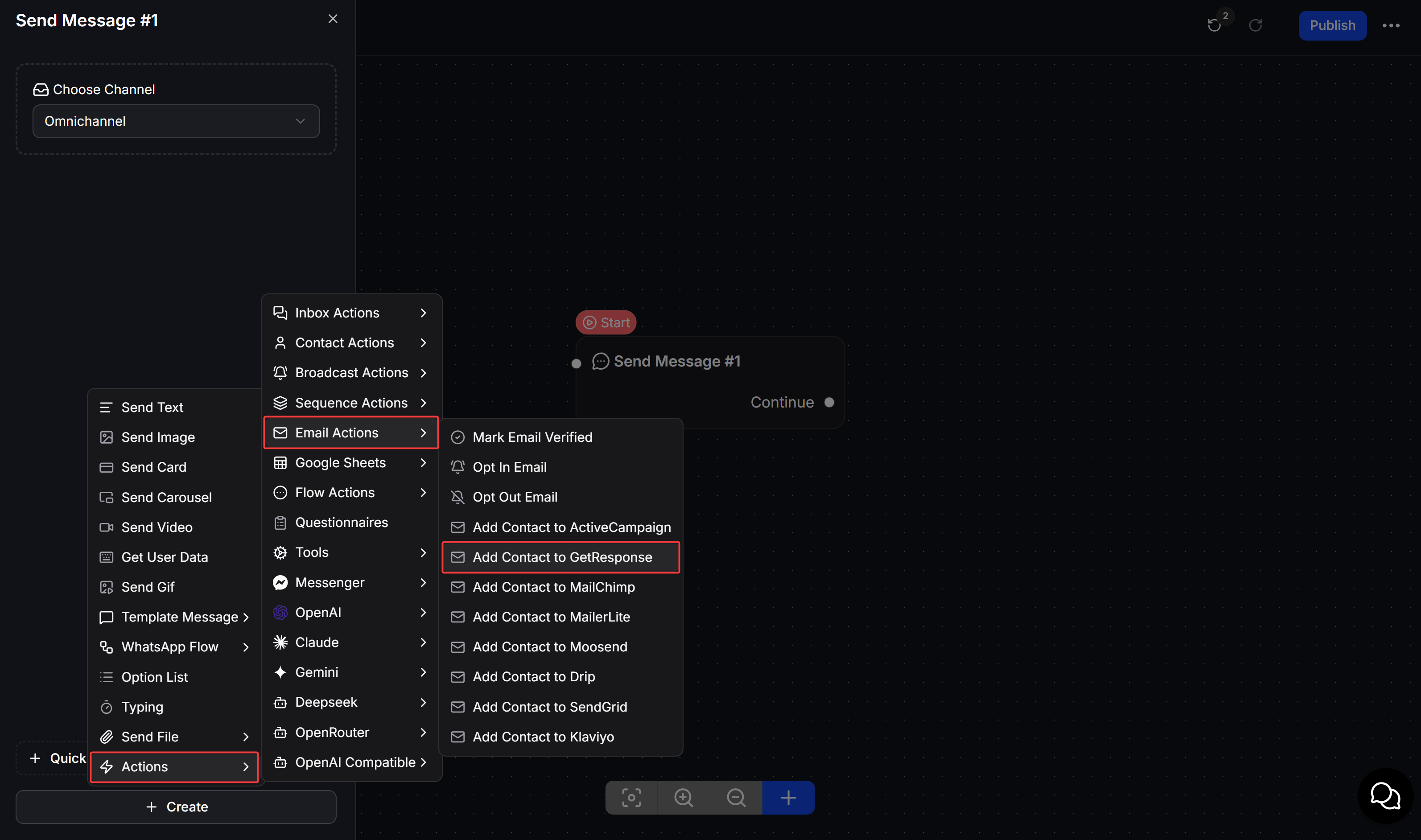 Select Add Contact to GetResponse Action