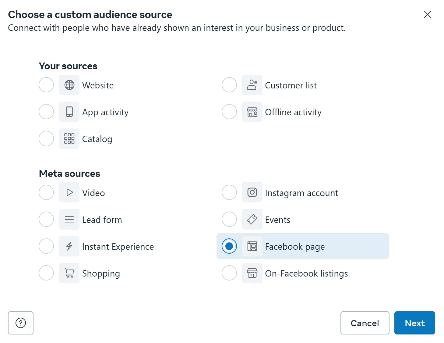 Facebook Ads Custom Audience Source
