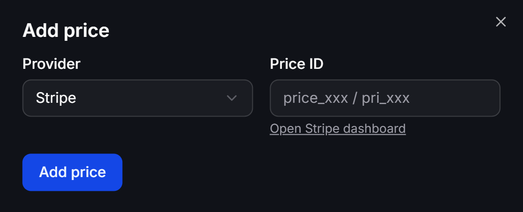 Add a Stripe price to a ChatbotX White Label plan