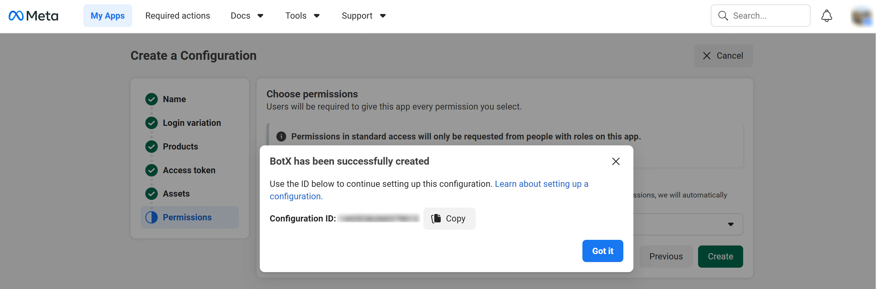 Facebook Configuration Id Generated Copy