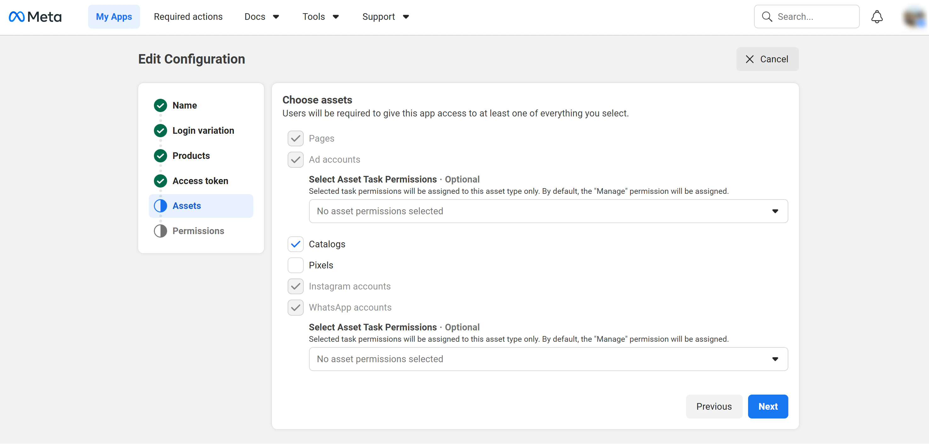 Facebook Create Configuration Step Assets