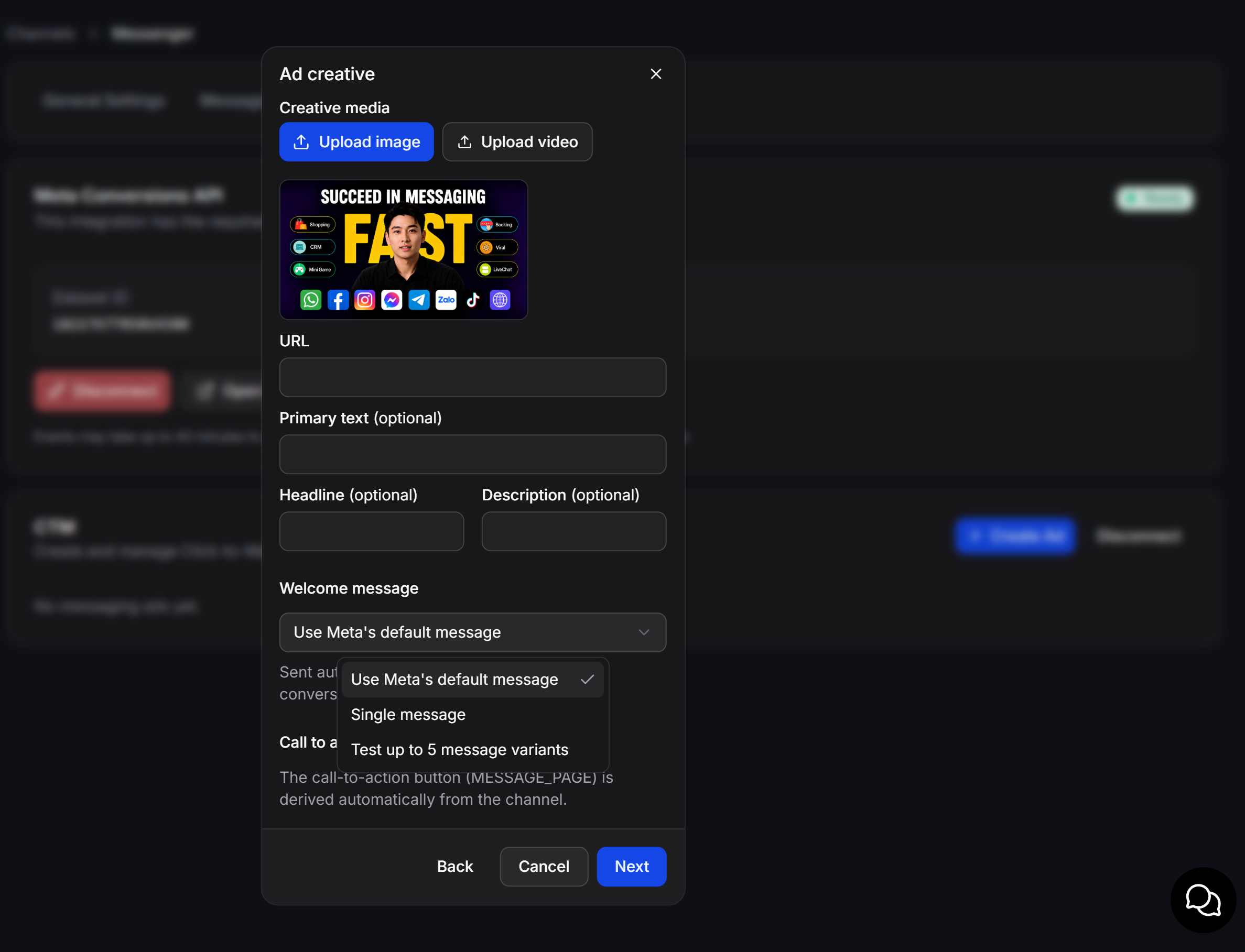 Messaging Ads Step3 Adcreative