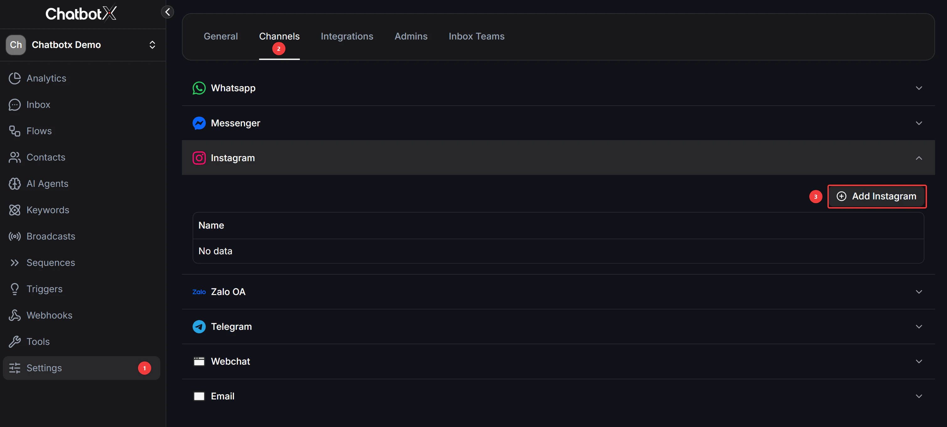 chatbotx_navigate_to_instagram_channel_setup