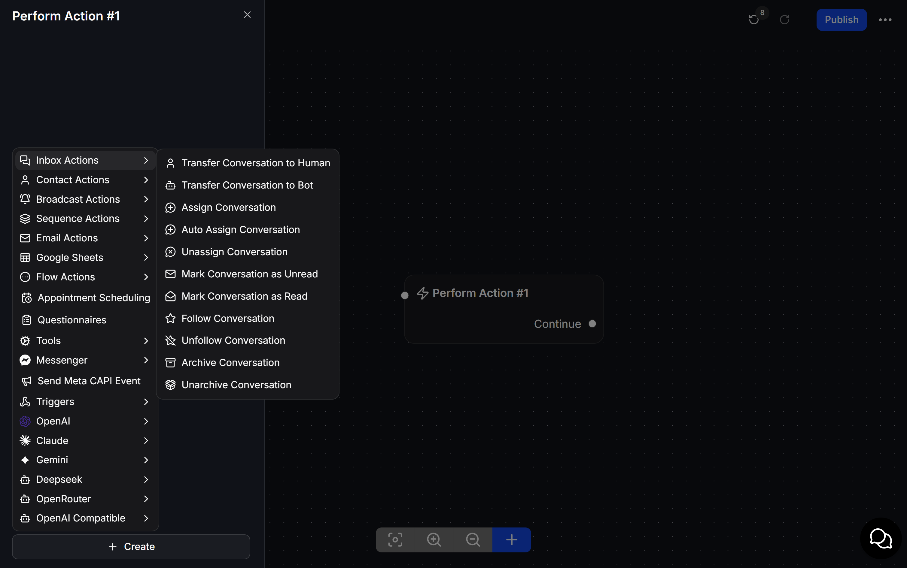 Inbox Actions Menu