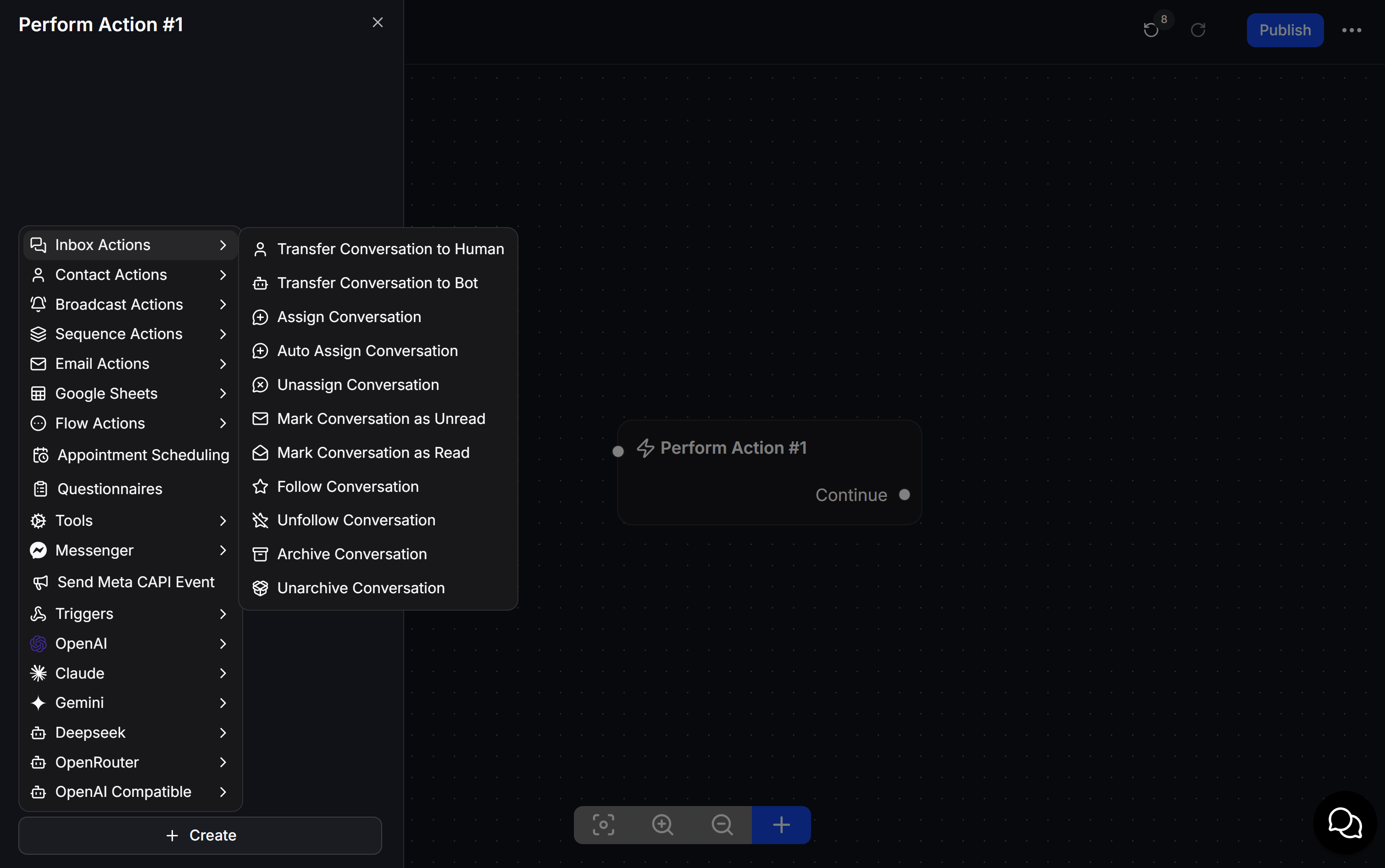 Inbox Actions Menu