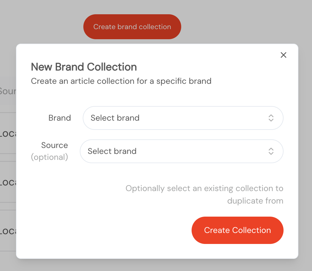 Brand collection popup