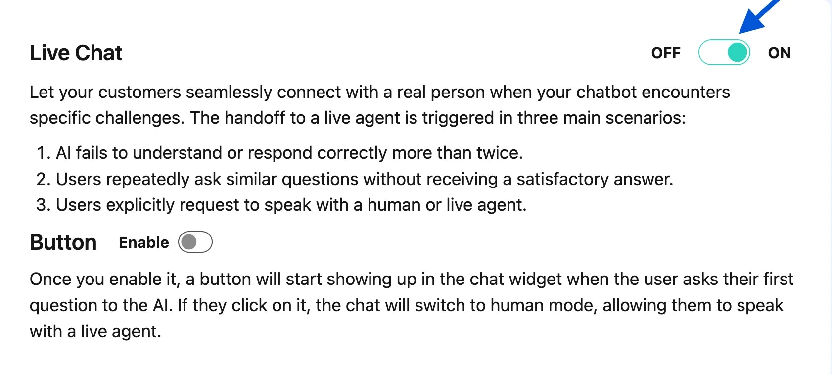 Livechat Toggle On
