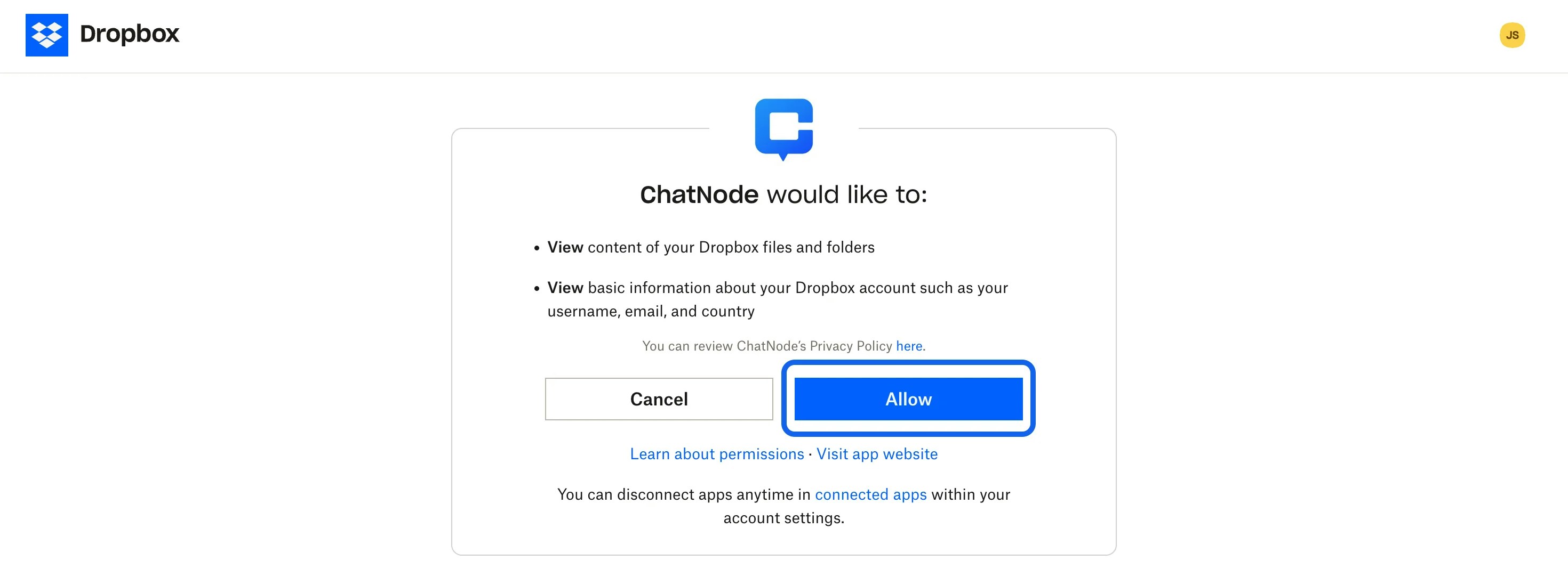 Allow Dropbox