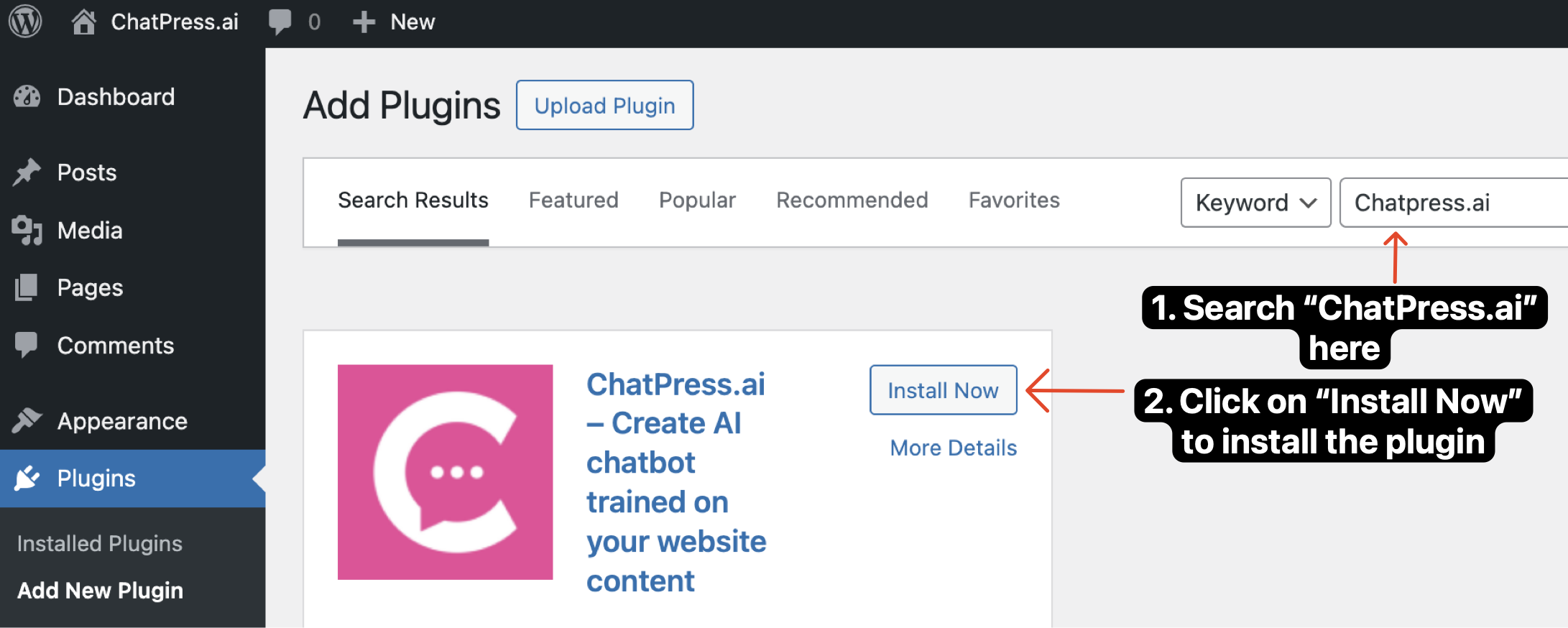 Install plugin screenshot