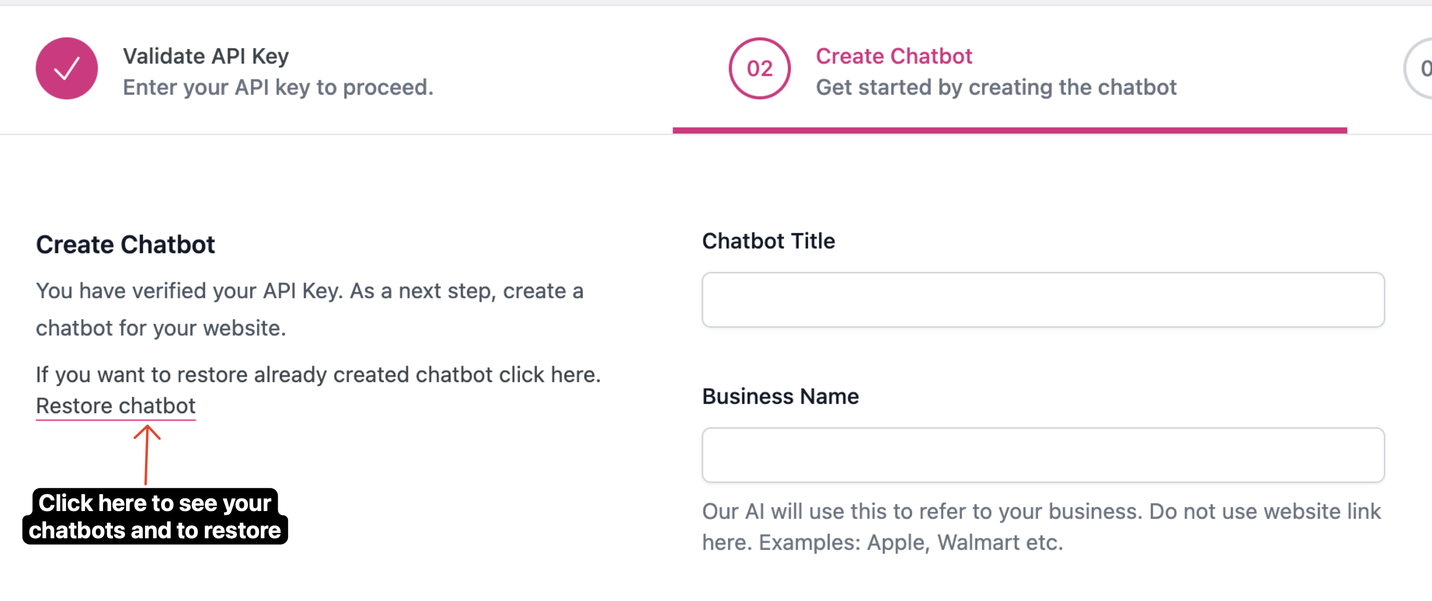 Restore Chatbot Screenshot