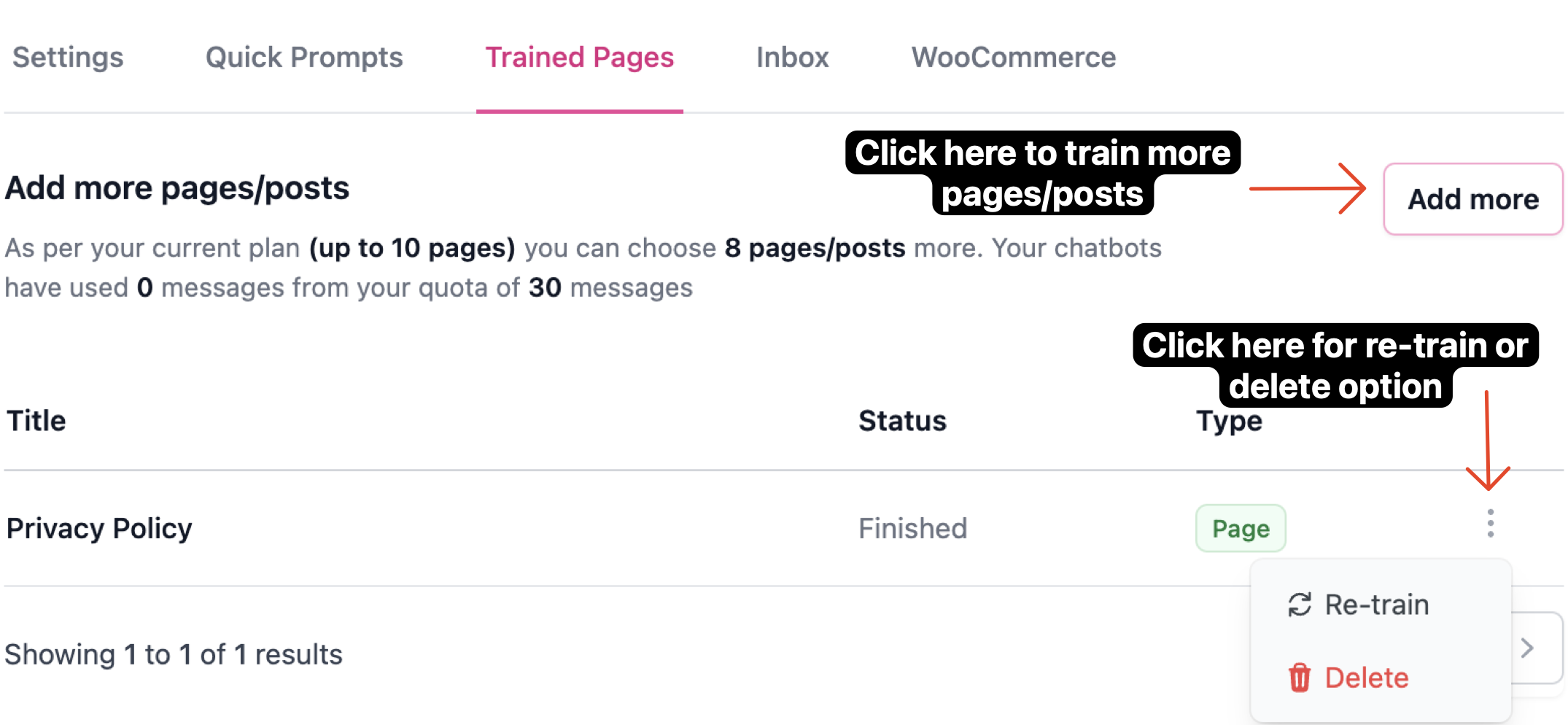 Trained pages screenshot