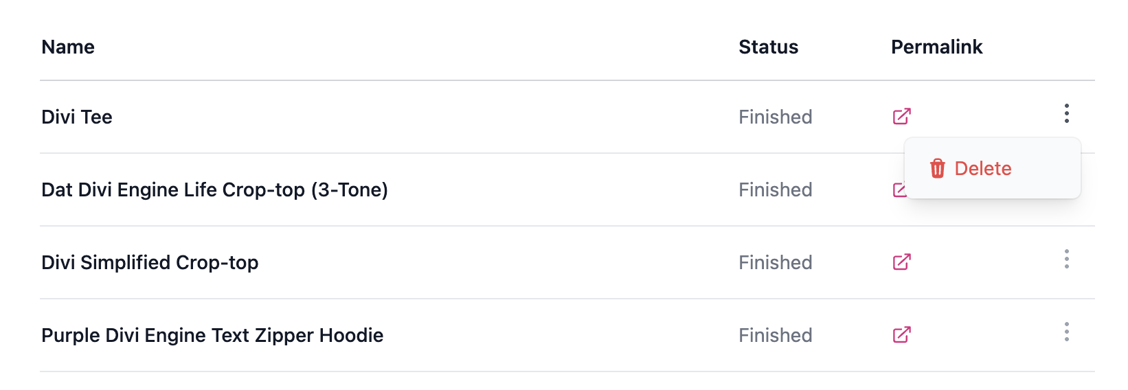 WooCommerce delete product screenshot