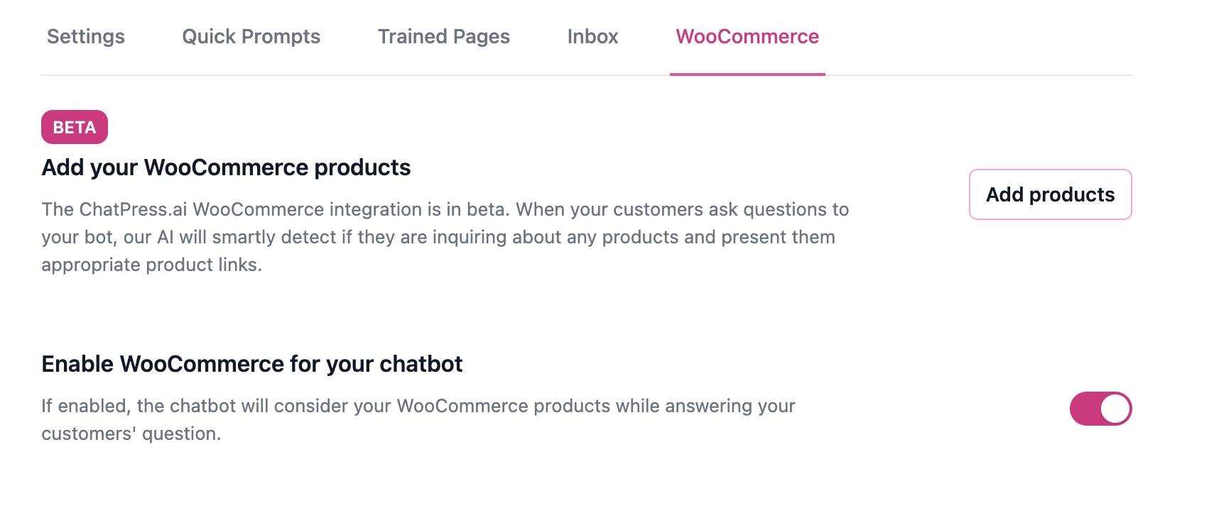 WooCommerce enable screenshot