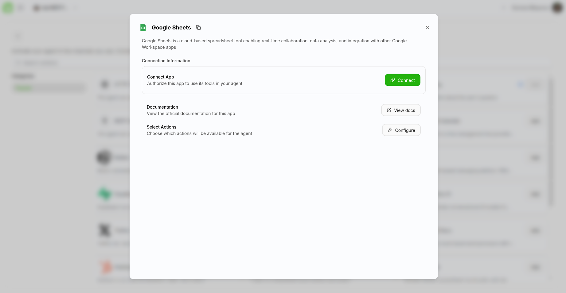 Modal de Conexión de External Apps