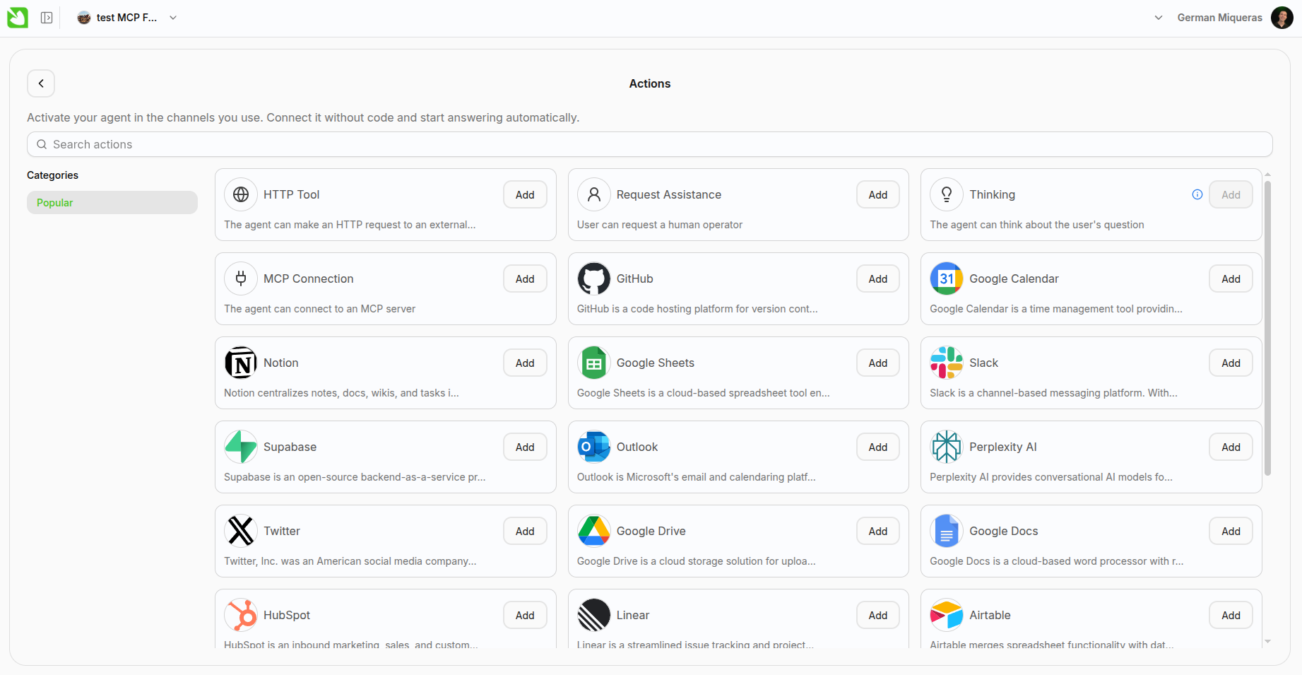 Marketplace de External Apps en Actions Panel