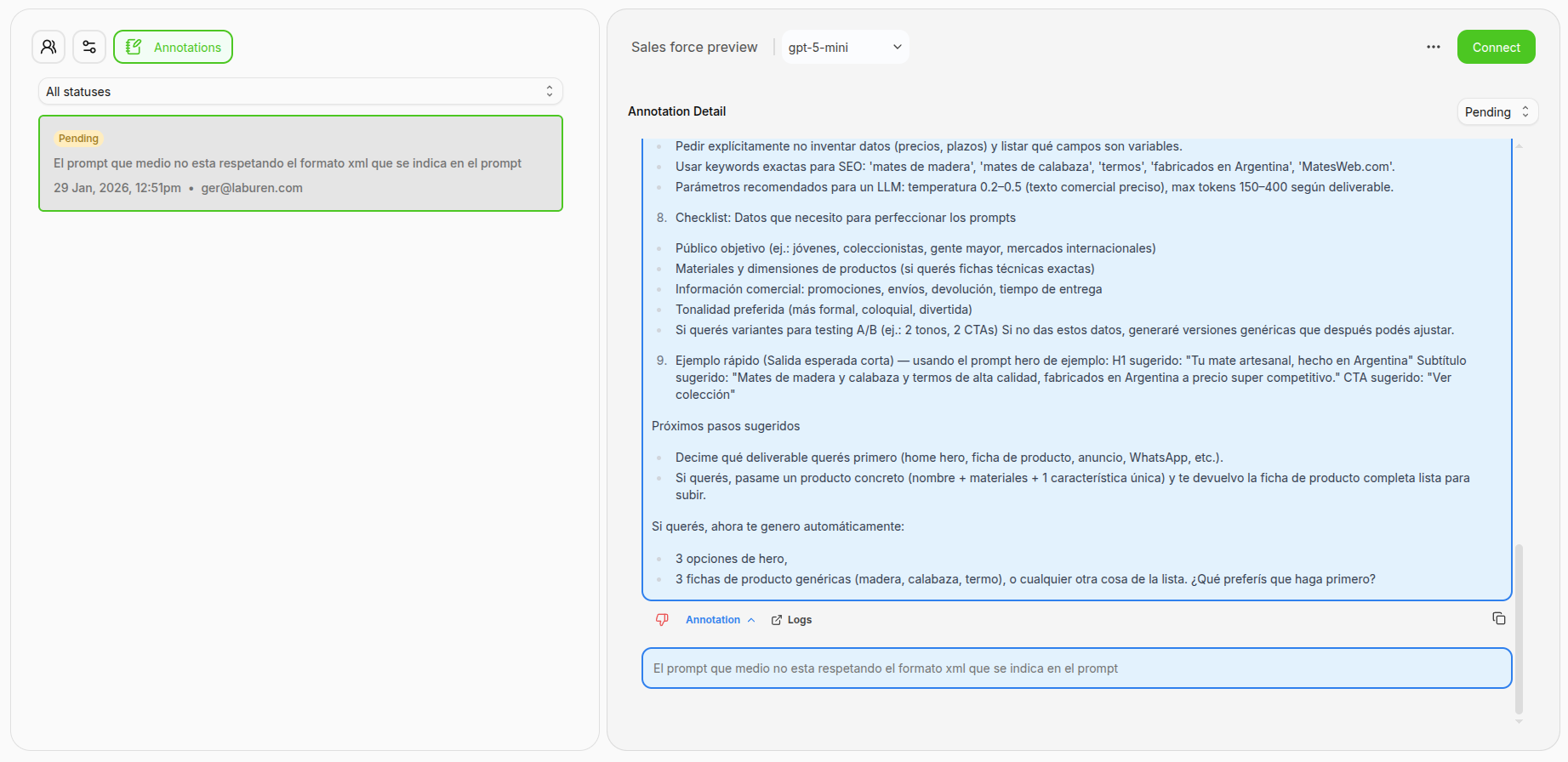 Pestaña de Anotaciones