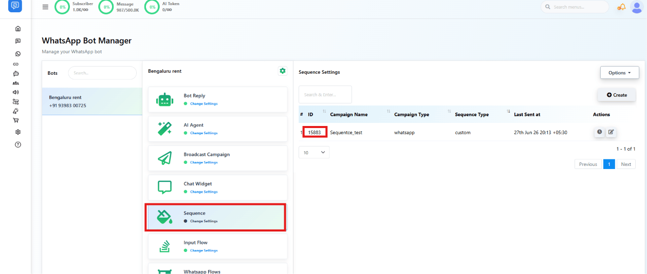 Sequence list with the ID column highlighted