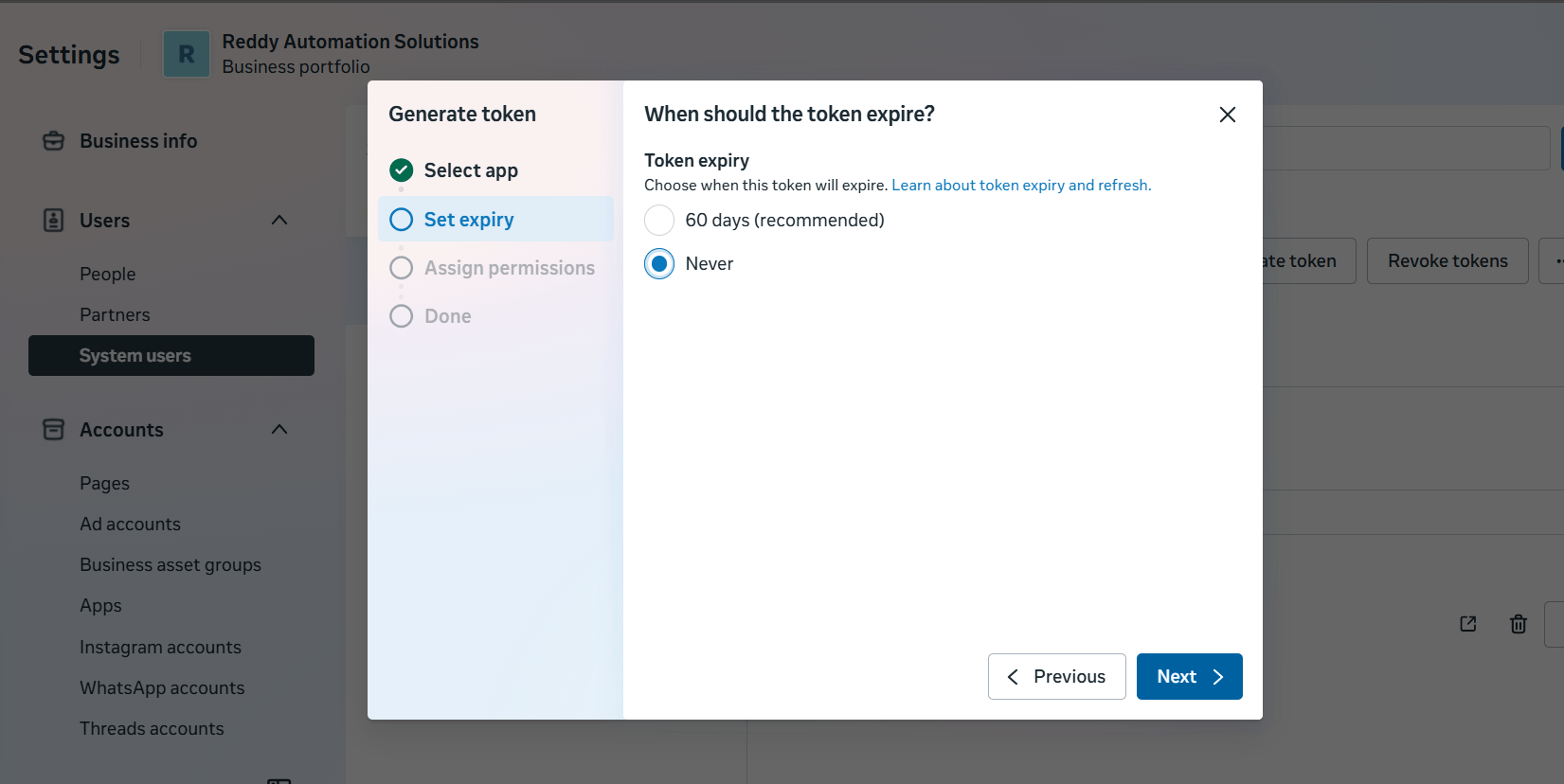 Generate permanent token