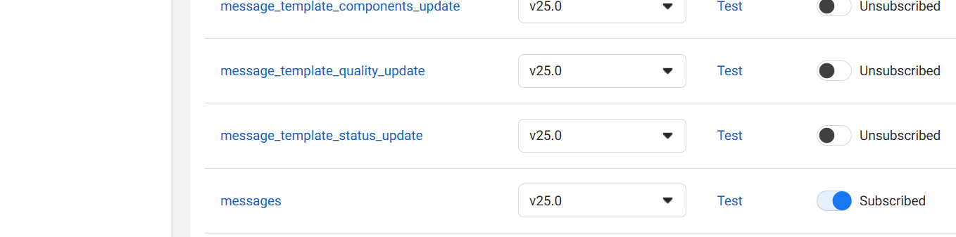 Webhook fields subscribed