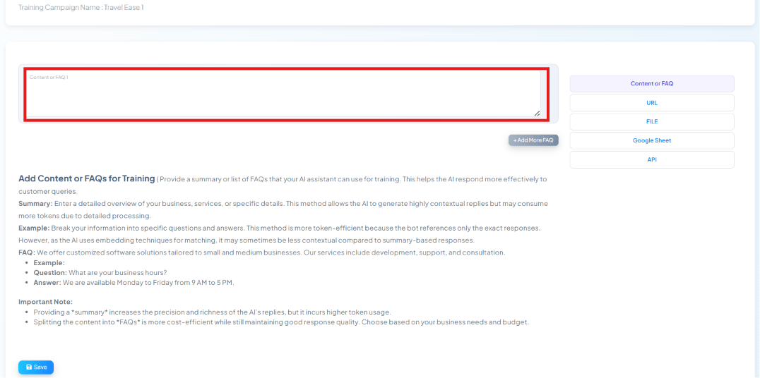 Add URLs panel with a Campaign URL field, Fetch Content Configuration selectors, and Remove Content Configuration selectors