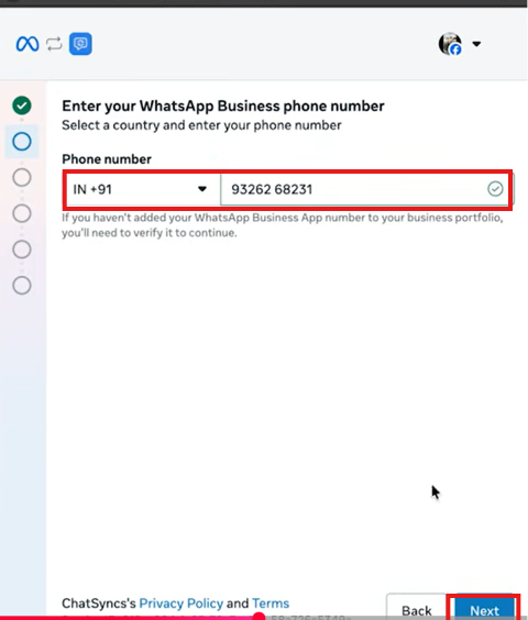 Enter your WhatsApp Business phone number screen for connecting an existing WhatsApp Business App number