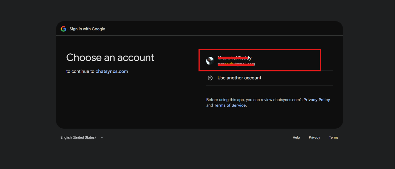 Google account picker shown after clicking Sign in with Google