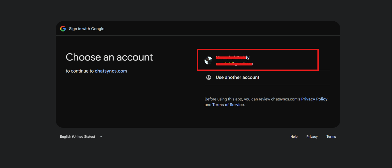 Google account picker shown after clicking Sign in with Google