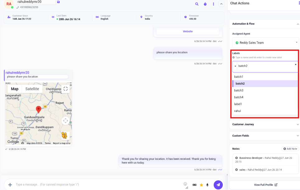 Labels dropdown listing existing labels with an option to type a new one