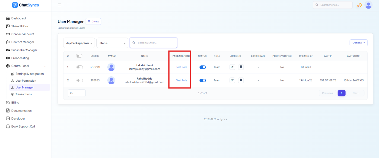 Bot flow canvas with Start Bot Flow connected to an Interactive Message, and the Configure Reference panel's Assign Conversation to a Group field set to Test Role